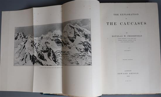 Freshfield, Douglas W - The Exploration of the Caucasus, 2 vols, qto, blue cloth, spine faded and bumped,